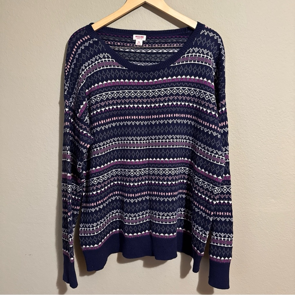 Mossimo Supply Sweater  XXL Fair Isle Cottage Fairy Purple Blue Holiday Knit